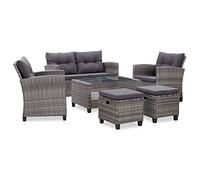 AX Tavolino Tè Tavolo Pouf Poltrona Giardino PolyRattan Cuscini Grigio 0K 46150