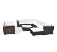 vidaXL Set Divani da Giardino 10 pz con Cuscini in Polyrattan Marrone