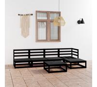vidaXL Set Divani da Giardino 6 pz Nero in Legno Massello di Pino