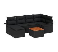 vidaXL Set di 7 divani da giardino con cuscino, nero, in polyrattan, in acacacia, elegante seduta per 6 persone, mobili da patio lounge, angolo sezionale
