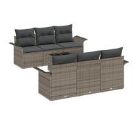 vidaXL Set di divani da giardino da 7 pezzi con cuscini in polyrattan grigio, divano da giardino a 2 posti con ripostiglio e cuscini in polyrattan grigio