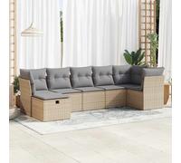 vidaXL Set Divani da Giardino 7 pz con Cuscini Beige in Polyrattan
