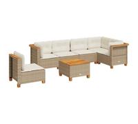 vidaXL Set Divani da Giardino 7 pz con Cuscini Beige in Polyrattan