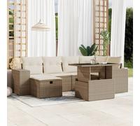 vidaXL Set Divani da Giardino 7 pz con Cuscini Beige in Polyrattan