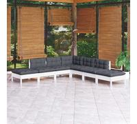 VIDAXL - Set Divani da Giardino 7 pz con Cuscini Bianchi Legno di Pino