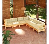 vidaXL Set Divani da Giardino 7 pz con Cuscini Crema in Massello di Pino