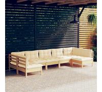 vidaXL Set Divani da Giardino 7 pz con Cuscini Crema in Massello di Pino