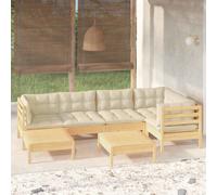 vidaXL Set Divani da Giardino 7 pz con Cuscini Crema in Massello di Pino