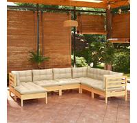 vidaXL Set Divani da Giardino 7 pz con Cuscini Crema in Massello di Pino