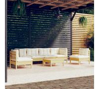 vidaXL Set Divani da Giardino 7 pz con Cuscini Crema in Massello di Pino