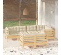 vidaXL Set Divani da Giardino 7 pz con Cuscini Crema Massello di Pino