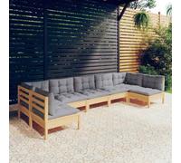 vidaXL Set Divani da Giardino 7 pz con Cuscini Grigi Massello di Pino