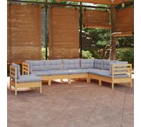 vidaXL Set Divani da Giardino 7 pz con Cuscini Grigi Massello di Pino