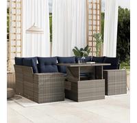 vidaXL Set Divani da Giardino 7 pz con Cuscini Grigio in Polyrattan