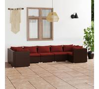 vidaXL Set Divani da Giardino 7 pz con Cuscini in Polyrattan Marrone