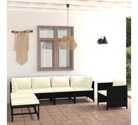 Set Divani da Giardino 7 pz con Cuscini in Polyrattan Nero