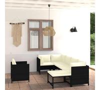 vidaXL Set Divani da Giardino 7 pz con Cuscini in Polyrattan Nero