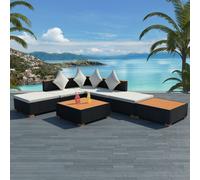 vidaXL Set Divani da Giardino 7 pz con Cuscini in Polyrattan Nero