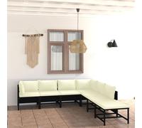 vidaXL Set Divani da Giardino 7 pz con Cuscini in Polyrattan Nero