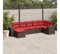 Set Divani da Giardino 7 pz con Cuscini Marrone in Polyrattan