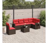 Set Divani da Giardino 7 pz con Cuscini Marrone in Polyrattan