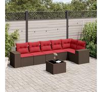 Set Divani da Giardino 7 pz con Cuscini Marrone in Polyrattan