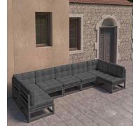 VidaXL Set Divani da Giardino 7 pz con Cuscini Massello di Pino Nero