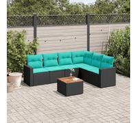 vidaXL Set Divani da Giardino 7 pz con Cuscini Nero in Polyrattan