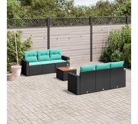 vidaXL Set Divani da Giardino 7 pz con Cuscini Nero in Polyrattan
