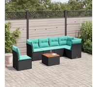 vidaXL Set Divani da Giardino 7 pz con Cuscini Nero in Polyrattan