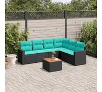 vidaXL Set Divani da Giardino 7 pz con Cuscini Nero in Polyrattan