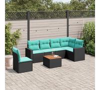vidaXL Set Divani da Giardino 7 pz con Cuscini Nero in Polyrattan