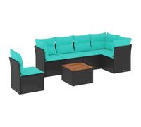 vidaXL Set Divani da Giardino 7 pz con Cuscini Nero in Polyrattan