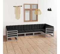 VidaXL Set Divani da Giardino 7 pz Grigio Cuscini Massello di Pino