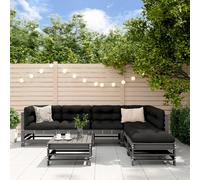 vidaXL Set Divani da Giardino 7pz con Cuscini in Legno Massello Grigio