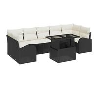 vidaXL Set divani da Giardino 8 Pezzi con Cuscini Nero e Bianco polyrattan | Seduta modulare Esterna per 6 Persone Resistente e Durevole, Piedini Regolabili Inclusi, mobili da Patio