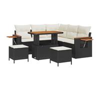 vidaXL Set di divani da Giardino 8 Pezzi con Cuscini Rattan polietilene Nero e Acacia, Set da Pranzo da Giardino 3 Pezzi con Cuscini Rattan polietilene Nero e Acacia