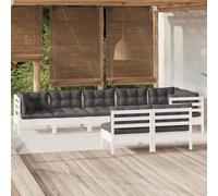 vidaXL Set Divani da Giardino 8 pz con Cuscini Bianchi Legno di Pino