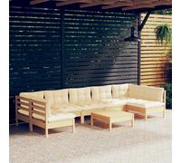vidaXL Set Divani da Giardino 8 pz con Cuscini Crema in Massello di Pino