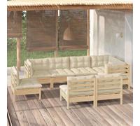 vidaXL Set Divani da Giardino 8 pz con Cuscini Crema Massello di Pino