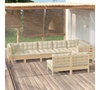 vidaXL Set Divani da Giardino 8 pz con Cuscini Crema Massello di Pino