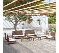 vidaXL Set Divani da Giardino 8 pz con Cuscini in Polyrattan Marrone