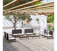 Set Divani da Giardino 8 pz con Cuscini in Polyrattan Nero