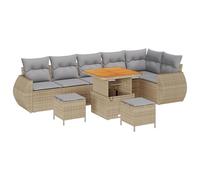 vidaXL Set Divani da Giardino 9 Pezzi con Cuscini Beige in Rattan Sintetico e Acacia | Divano Esterno Moderno e Confortevole Modulare per 5 Persone, Perfetto per Balconi e Verande