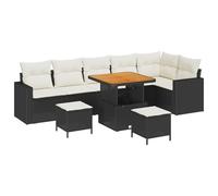vidaXL Set divani da Giardino 9 Pezzi con Cuscini Neri e Crema in Rattan Sintetico, per 6 Persone. Resistente alle intemperie, con Piedi Regolabili. Perfetto per balconi e patii, per Un Arredamento