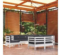 DIVANI DA GIARDINO VIDAXL 9 pz con Cuscini Bianchi Legno di Pino - 3096768