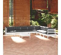 vidaXL Set Divani da Giardino 9 pz con Cuscini Bianchi Legno di Pino