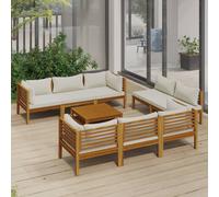 vidaXL Set Divani da Giardino 9 pz con Cuscini Crema in Legno Acacia