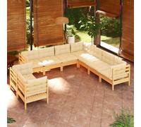vidaXL Set Divani da Giardino 9 pz con Cuscini Crema Massello di Pino