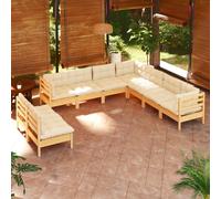 vidaXL Set Divani da Giardino 9 pz con Cuscini Crema Massello di Pino